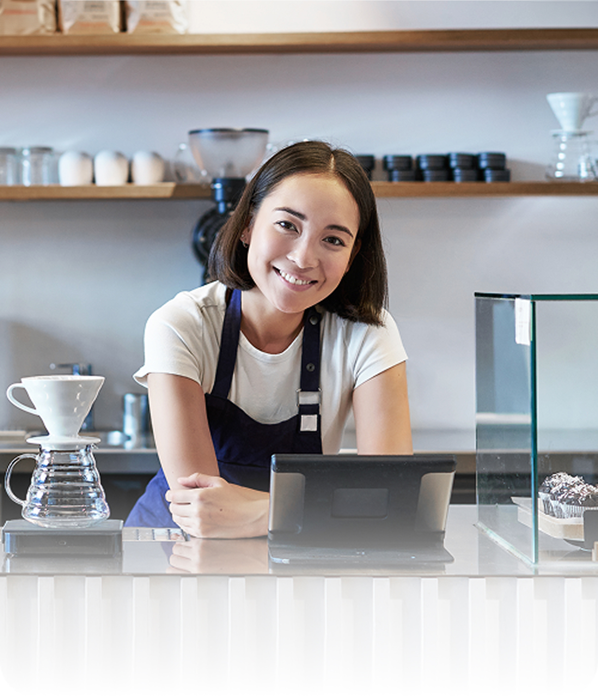 Smiling business owner using Wonder