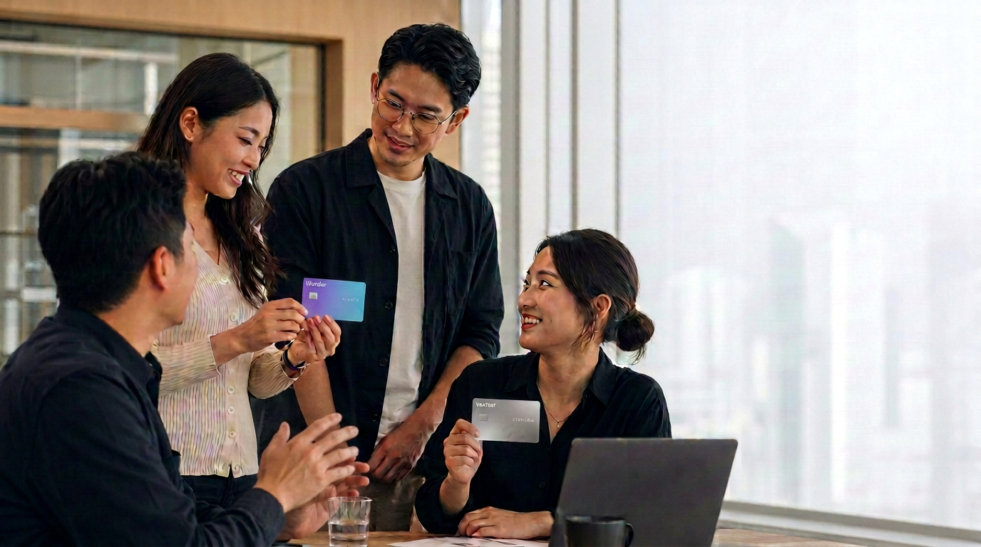 Colleagues in an office discussing Wonder Cards